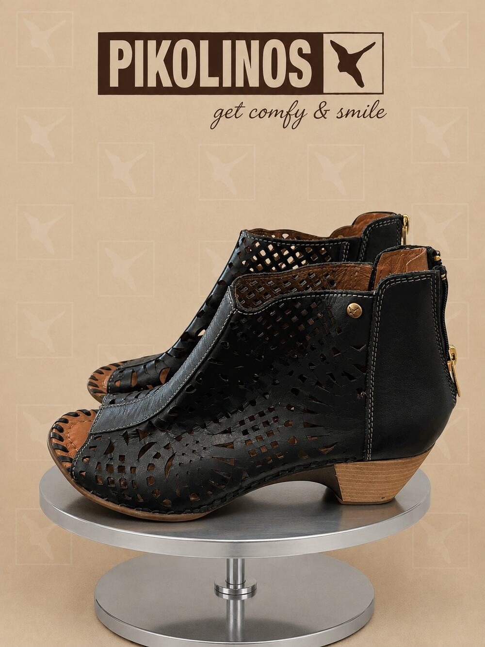 Pikolinos Leather Cutout Peep Toe Ankle Booties EU 37 US 6.5–7